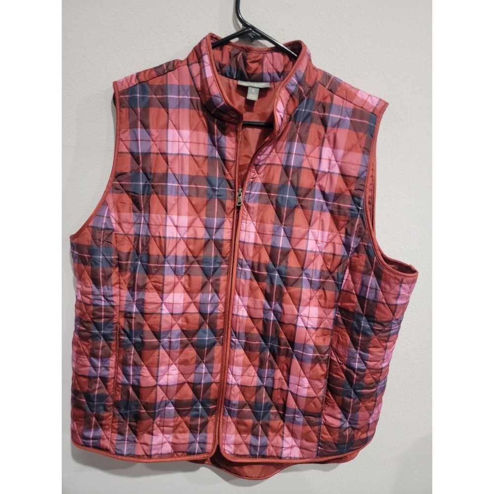 Style & Co Plaid Quilted Zip Up Vest Women's XL Cabincore Layers Cozy Bold Chic